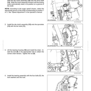 May include: Diagram of a torque limiter installation process, with numbered steps and illustrations of mechanical components. Includes close-ups of bolts, sprockets, and a drive shaft. Text instructions are provided.