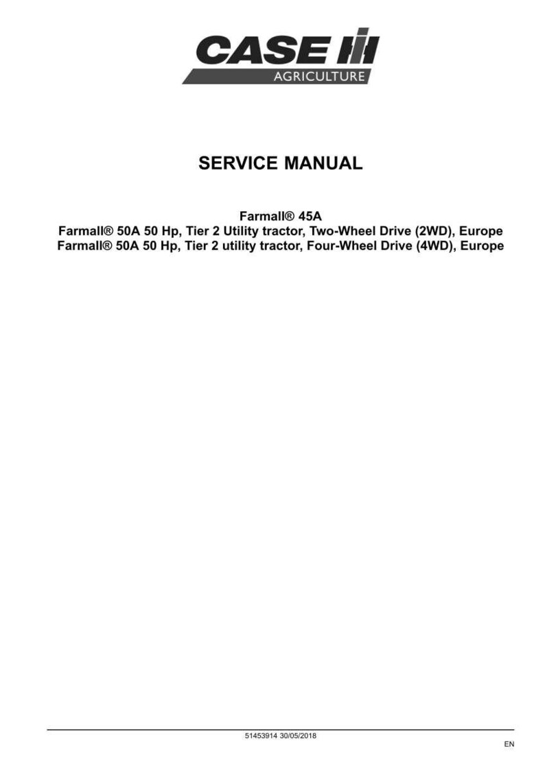 May include: A white service manual with the Case IH Agriculture logo at the top. The text reads "SERVICE MANUAL" and lists Farmall 45A tractor models, including 50A 50 Hp, Tier 2 utility tractors with 2WD and 4WD.