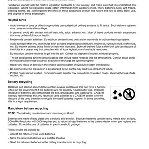 May include: A document with the title "Safety rules - Ecology and the environment" and text about environmental safety, battery recycling, and mandatory battery recycling in Brazil. Includes a recycling symbol.