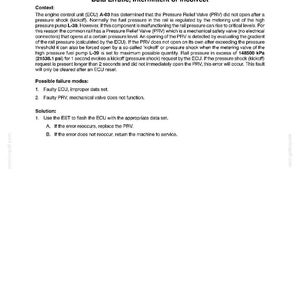 May include: A white page from a technical manual, titled "FAULT CODE - 117-02 Common Rail Pressure Limiting Valve Failure." The text describes the context, possible failure modes, and solutions for a vehicle's electrical system.