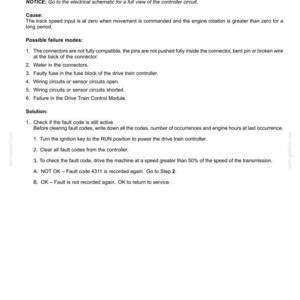 May include: A document detailing fault codes for electrical systems. The text includes information on the 4311-Left speed sensor out of range, control module DTC, causes, possible failure modes, and solutions. The document is dated 15/03/2016.