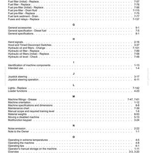 May include: A detailed table of contents from a manual, with sections on maintenance, operation, and safety. The text is black on a white background, with page numbers and section titles.