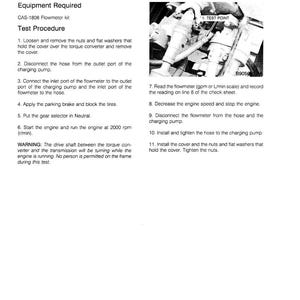 May include: A printed page with the title "TEST NO. 3 CHECKING THE CHARGING PUMP OUTPUT WITH A FLOWMETER." The page includes a test procedure, equipment required, and a diagram of a test point. The text is in black font.