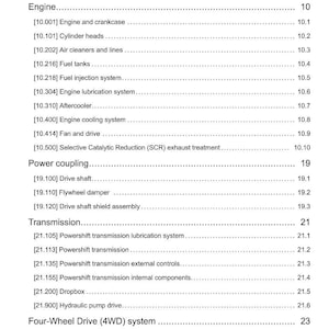 May include: A page from a manual titled "Contents" with a list of engine and transmission components. The text includes sections on engine, power coupling, transmission, and four-wheel drive systems. The date at the bottom is 08/05/2014.