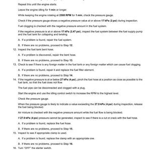 May include: A printed page with automotive electrical system fault codes. The text includes instructions for checking fuel pressure, identifying fuel system issues, and troubleshooting. The document also includes a date and part number.