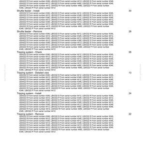 May include: A technical document with lists of serial numbers and instructions for various "Shuttle feeder" and "Tripping system" operations. The document includes headings like "Check", "Install", and "Remove".