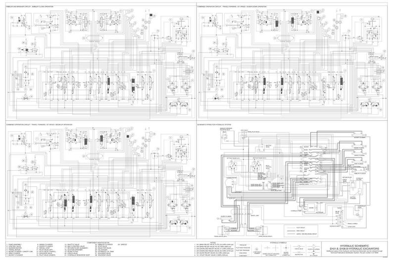 May include: A detailed schematic diagram of a hydraulic system, featuring multiple interconnected components and lines. The diagram is rendered in black and white, with various symbols and labels. The layout is complex, suggesting a technical or engineering context.
