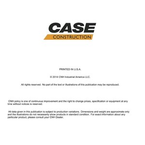 May include: White document with the "CASE CONSTRUCTION" logo in black and gold. The document includes text about technical publications and tools, copyright information, and a disclaimer.