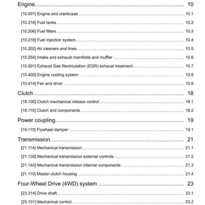 May include: A page from a manual titled "Contents" with a list of engine, clutch, and transmission components. The document includes section numbers and page numbers, with the date 23/06/2017 at the bottom.