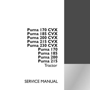 May include: A service manual with the text "Puma 170 CVX, Puma 185 CVX, Puma 200 CVX, Puma 215 CVX, Puma 230 CVX, Puma 170, Puma 185, Puma 200, Puma 215 Tractor". The manual also includes the text "SERVICE MANUAL" and the Case IH Agriculture logo.