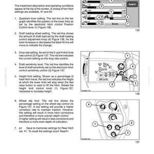 May include: A technical manual page titled Section 3 - Field Operations, featuring a digital display interface labeled Rear hitch set #1, alongside two detailed line drawings of control panels with numbered dials and buttons for tractor hitch settings.