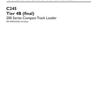 May include: An operator's manual for a New Holland Construction C245 Tier 4B final 200 Series compact track loader. The white cover features black text, including the part number 48174831, 1st edition English, and the date May 2018.