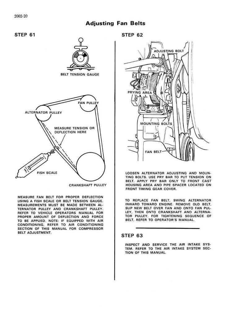 May include: Diagram illustrating the process of adjusting fan belts in a vehicle. The image includes labeled components such as the alternator pulley, fan pulley, and crankshaft pulley, along with a belt tension gauge and fish scale for measurement.