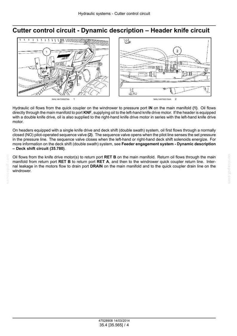 May include: Diagram illustrating a cutter control circuit for hydraulic systems. The image features two detailed diagrams with labels and arrows, demonstrating hydraulic oil flow. Accompanying text offers technical details on the system's components and function.