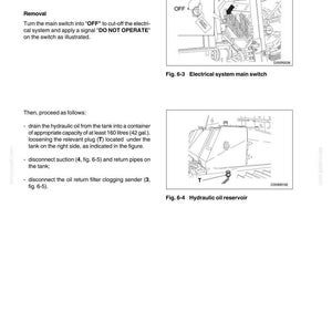 Pu&ograve; includere: Diagramma da un manuale che mostra le procedure di riparazione per un sistema idraulico di attrezzature di dozer. Include illustrazioni dell'interruttore principale del sistema elettrico e del serbatoio dell'olio idraulico.