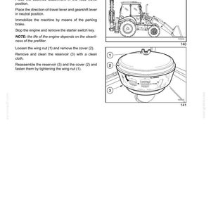 May include: Diagram of an air prefilter cleaning procedure. The image includes a diagram of a tractor and a detailed illustration of the prefilter components, labeled with numbers for easy identification. Text instructions are also included.