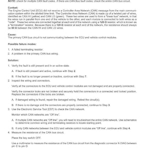 May include: A document titled "Electrical systems - FAULT CODES" with troubleshooting steps for CAN message timeout. Includes notes, context, cause, possible failure modes, and solutions. The text provides instructions for diagnosing and resolving issues.