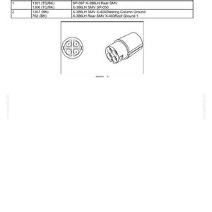 May include: Diagram of an electrical connector labeled "CONNECTOR X-386 - LH SMV." The image includes a table with pin and wire numbers, and circuit references. The connector is cylindrical with four circular openings.