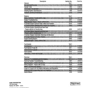 May include: A service manual for 885, 895, and 995 series tractors. The table of contents lists sections on engines, fuel systems, and electrical systems. The manual is from Case Corporation, printed in 1996.