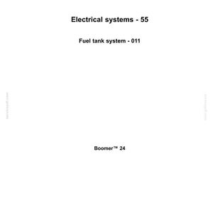 May include: A white page with the New Holland Agriculture logo at the top. Text includes "Electrical systems - 55", "Fuel tank system - 011", and "Boomer 24". The bottom of the page has technical data.
