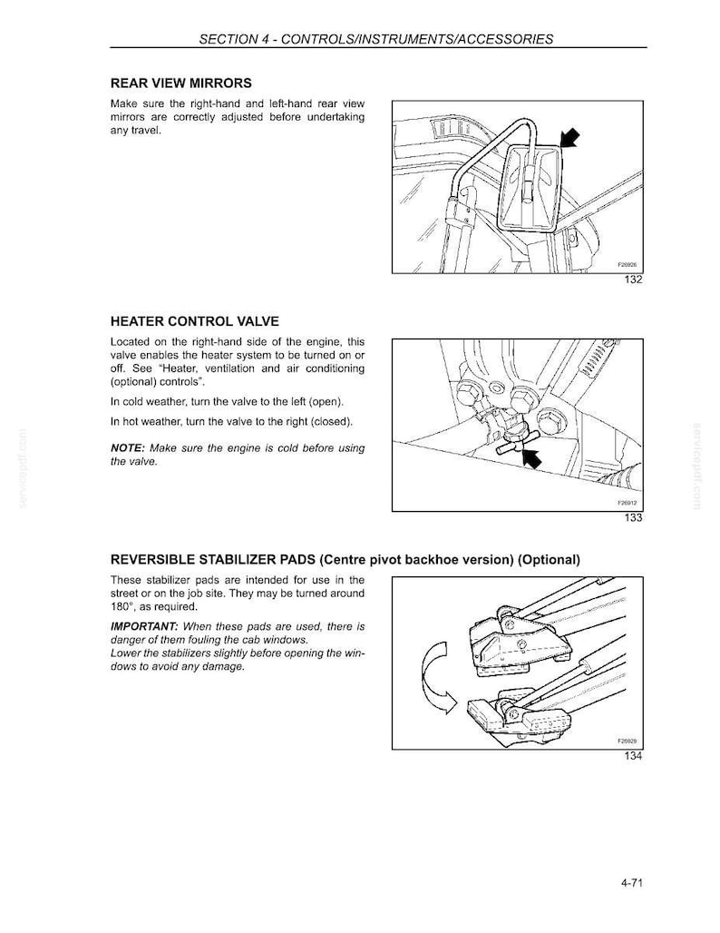 Puede incluir: Diagramas de controles y accesorios de veh&iacute;culos. Incluye ilustraciones de espejos retrovisores, una v&aacute;lvula de control del calentador y almohadillas estabilizadoras reversibles. El texto proporciona instrucciones de uso.