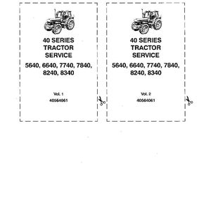 May include: Two labels with a tractor graphic and text. The labels read "40 SERIES TRACTOR SERVICE" and list tractor model numbers. The text "Please cut where indicated and insert the label into the plastic pocket on the spine of the binder" is at the top.
