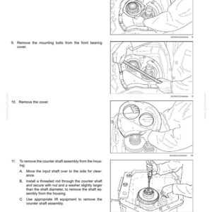 May include: Diagrams illustrating the removal of internal components from a Powershift transmission. The images show steps like removing shims, bolts, and the cover, with text instructions. The diagrams are in black and white.