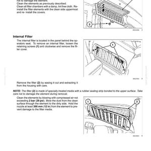 May include: A technical maintenance manual page titled 7-MAINTENANCE detailing procedures for External Filters and Internal Filters. The document includes black and white line drawings of vehicle filter housings with numbered labels and instructional text.