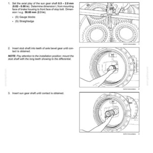 May include: Diagram showing the installation of a wheel hub, Model 3115 II, with instructions and illustrations. Includes measurements in millimetres and inches, and details on installing the sun gear shaft and stub shaft.