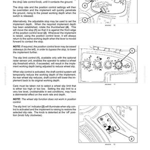 Puede incluir: Una p&aacute;gina de manual t&eacute;cnico titulada 6-WORKING OPERATIONS que presenta tres diagramas en blanco y negro de paneles de control de tractores. Las im&aacute;genes muestran componentes numerados, incluyendo palancas, interruptores y diales.