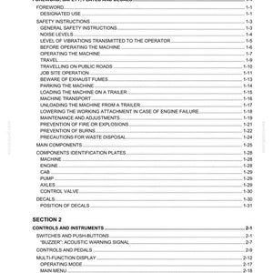 Pu&ograve; includere: Una pagina di indice dettagliata da un manuale, con sfondo bianco e testo nero. L'indice &egrave; diviso in sezioni, con argomenti come istruzioni di sicurezza, funzionamento della macchina e controlli. La pagina include i numeri di pagina.