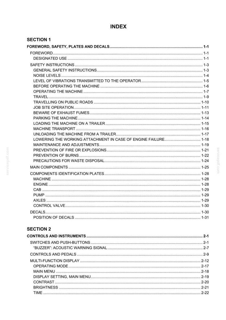 Pu&ograve; includere: Una pagina di indice dettagliata da un manuale, con sfondo bianco e testo nero. L'indice &egrave; diviso in sezioni, con argomenti come istruzioni di sicurezza, funzionamento della macchina e controlli. La pagina include i numeri di pagina.