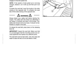 May include: Diagram illustrating a car's safety belt system, showing the belt, buckle, and associated parts. The image includes a warning symbol and instructions. Text reads "SECTION 4 - CONTROLS/INSTRUMENTS/ACCESSORIES".