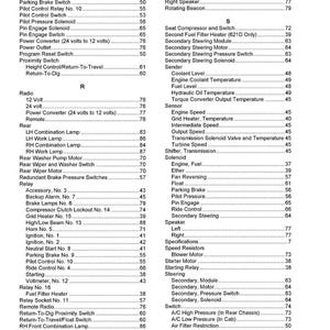 May include: A printed parts list for a vehicle, featuring a detailed index of components like relays, switches, and sensors. The document includes page numbers and is printed in the USA.