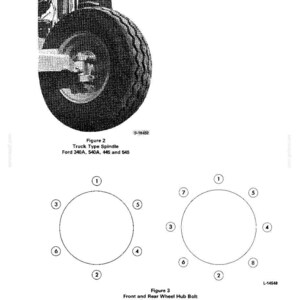 Op de afbeelding: Technische tekening met de titel "Truck Type Spindle" en "Front and Rear Wheel Hub Bolt Torque Sequence". Bevat illustraties van wielnaven met boutpatronen en de tekst "PRINTED IN U.S.A."