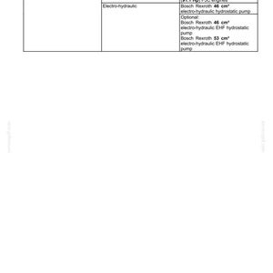 May include: A technical specification table titled TRANSMISSION, DRIVE AND PTO OUT - TRANSMISSION Hydrostatic. It lists model C238 with mechanical or electro-hydraulic controls and details Sauer Danfoss 46 cm&sup3; or Bosch Rexroth 46 cm&sup3; and 53 cm&sup3; pumps.