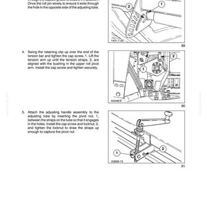 May include: A technical manual page titled SECTION 58 - ATTACHMENTS / HEADERS - CHAPTER 3, featuring three black and white line drawings labeled 89, 90, and 91. The diagrams illustrate mechanical assembly steps with numbered components and instructional text.