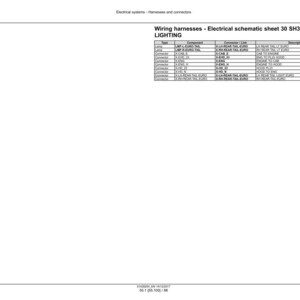 May include: A white page with the title "Wiring harnesses - Electrical schematic sheet 30 SH30 - OLD EURO LIGHTING". The page contains a table with information about electrical components.
