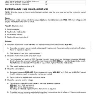 May include: A technical document with the title "Electrical systems - FAULT CODES" and the text "4722-Hydraulic motor engagement switch: Both lines active." The document includes troubleshooting steps and a list of possible failure modes.