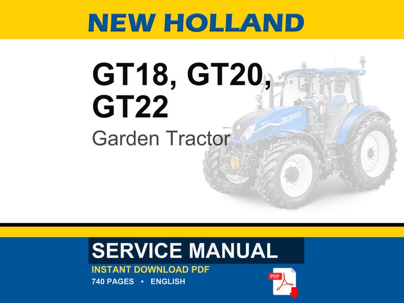 New Holland Gt18, GT20, GT22 Garden Tractor Service Repair Workshop Manual | Instant PDF Download image 1