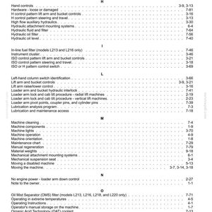 May include: A black and white index page from a technical manual, organised alphabetically from G to P. It lists various machine components, maintenance procedures, and operational controls with corresponding page numbers for quick reference.