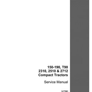 May include: A white service manual for compact tractors. The cover includes the text "150-190, T90, 2310, 2510 & 2712 Compact Tractors Service Manual." The manual has a gray textured border and the CASE logo.