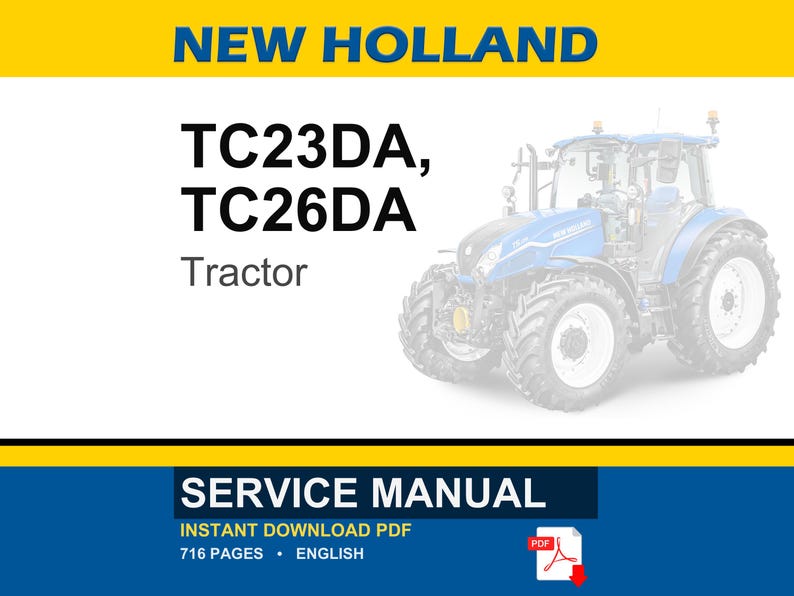 Manual de servicio y reparación para tractores New Holland TC23DA y TC26DA / Descarga instantánea en PDF imagen 1