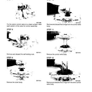 May include: A black and white diagram illustrating the disassembly of a control valve. The steps are numbered and include removing parts like O-rings, self-locking nuts, and the outlet body. Text labels identify each step.