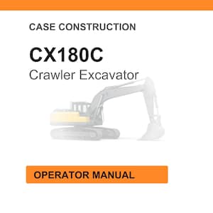 May include: White background with an orange header and footer. The text "CASE CONSTRUCTION" is at the top. The text "CX180C Crawler Excavator" is in the center. The text "OPERATOR MANUAL" is in an orange box at the bottom.