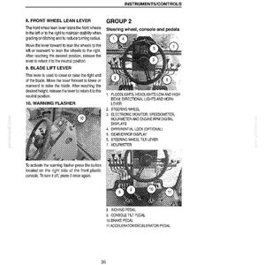 Puede incluir: Diagrama del panel de instrumentos, la consola y los pedales de un veh&iacute;culo. Incluye etiquetas para el volante, el monitor electr&oacute;nico y varias palancas y pedales. El texto describe la funci&oacute;n de cada componente.