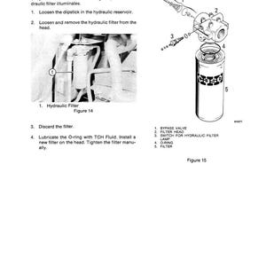 May include: Diagram of a hydraulic filter assembly with labeled parts. The image includes a filter, filter head, bypass valve, and O-ring. Text provides instructions for filter replacement and maintenance.