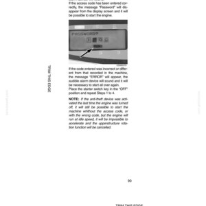 May include: A page from an instruction manual with the text "OPERATING INSTRUCTIONS." The image shows a display screen with the word "PASSWORD?" and a numeric keypad. The text describes how to enter a code and start an engine.