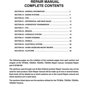 Manuale di officina per la riparazione e la manutenzione dei trattori New Holland TZ18DA, TZ22DA, TZ24DA, TZ25DA / Download PDF immediato immagine 3