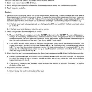 Op de afbeelding: Diagnostisch document met foutcodes voor elektrische systemen. De tekst beschrijft de foutcode C033, gerelateerd aan een open circuit in een giekdruksensor, en biedt stappen voor probleemoplossing. Bevat connector- en voltagespecificaties.